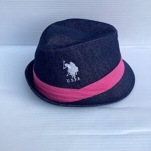 U.S. Polo‎ Assn. Unisex Navy Fedora Hat with Pink Band Polka Dot